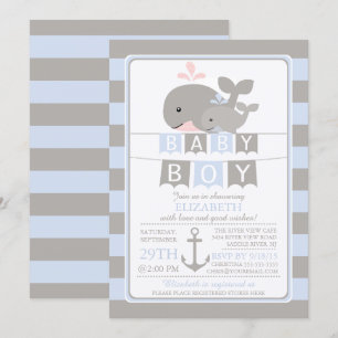 Jolie baleine Boy Baby shower Invitation