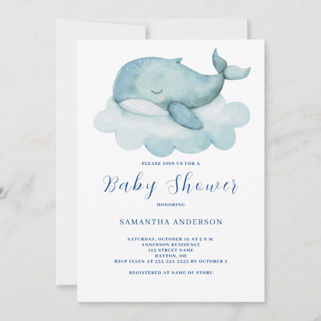 Jolie baleine Genre Neutre Baby shower Invitation (Devant)