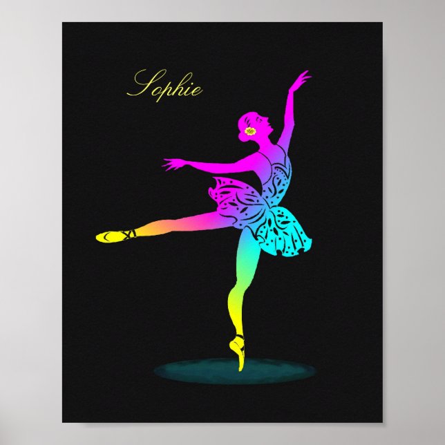 Jolie Ballerina Rainbow Personnalisé Poster Imprim (Devant)