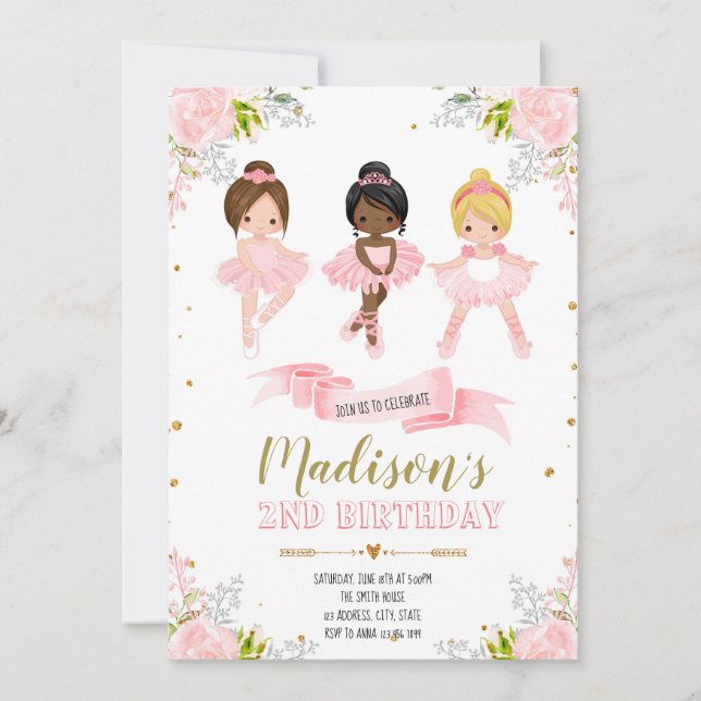 Jolie ballerine anniversaire invitation douche (Devant)