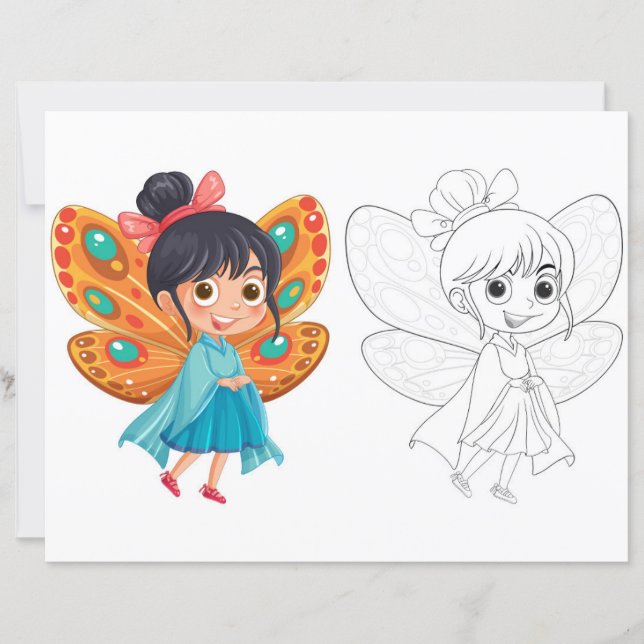 Jolie bande dessinée fée fille coloration page (Devant)