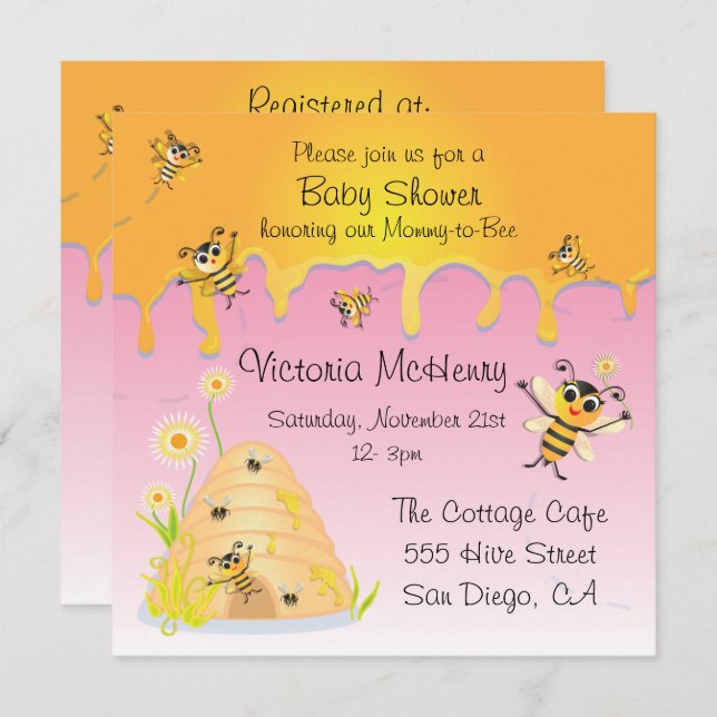 Jolie Bee HI Baby Girl Shower Invitation (Devant / Derrière)
