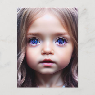 jolie BIG EYE petite fille art Carte postale