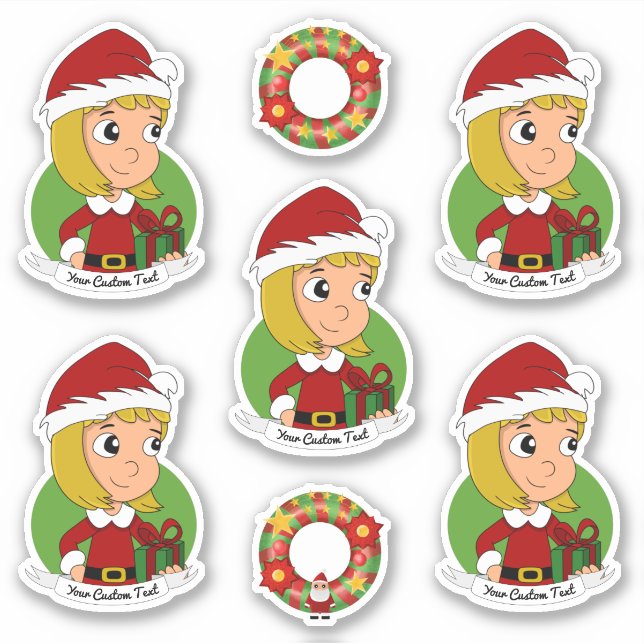 Jolie blonde fille dessin animé de Noël Sticker (Devant)