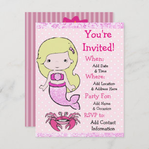 Jolie Blonde Mermaid Invitations à la fête d'anniv