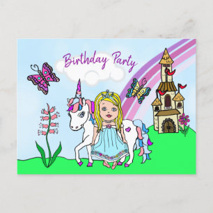 Jolie Blonde Princess et Unicorn Invitation d'anni