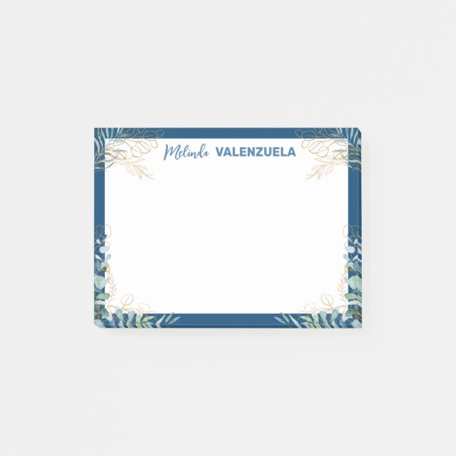 Jolie Blue Gold Greenery Botanical Post-it Notes (Devant)