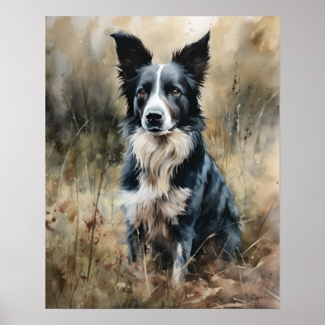Jolie bordure Collie Chien Art Imprimer Poster (Devant)