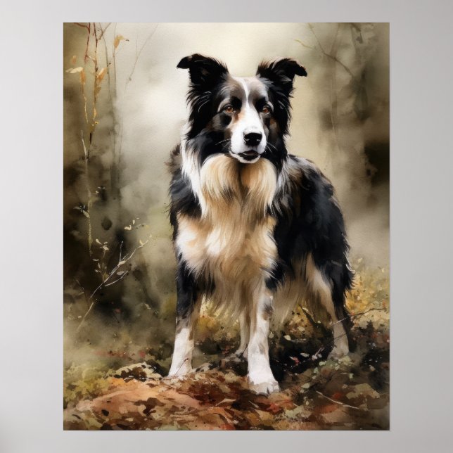 Jolie bordure Collie Chien Art Imprimer Poster (Devant)