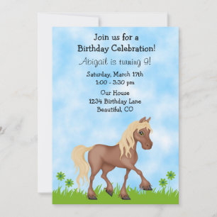 Jolie Brown Horse Girls Anniversaire Invitation