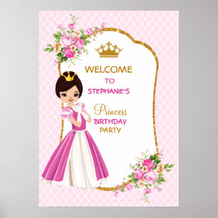 Jolie Brunette Princess Poster de fête d'anniversa