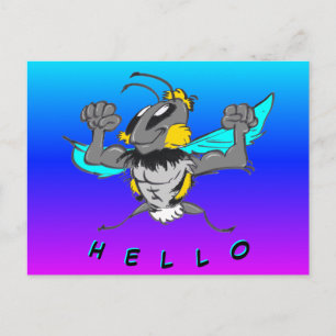 Jolie Bumble Bee Cust. Carte postale texto 'Hello'