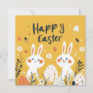 Jolie Bunnies Pâques Jaunes Carte de Vacances Plat