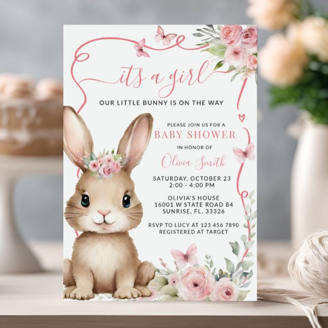 Jolie Bunny Baby shower fille Invitation (Créateur téléchargé)