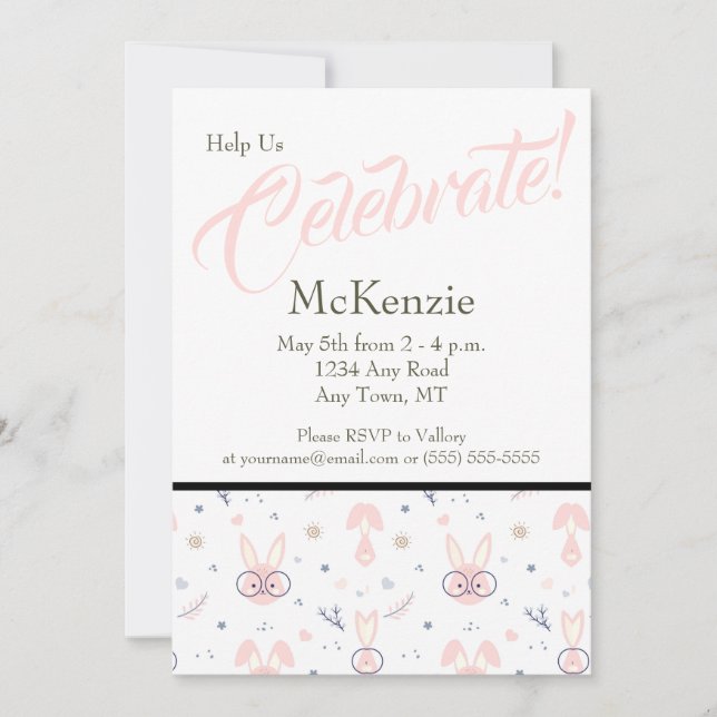 Jolie Bunny Baby Shower Invitations (Devant)