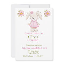 Jolie Bunny Girl Anniversaire Fête rose Invitation