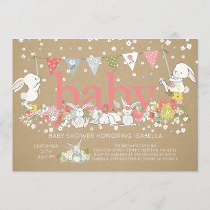 Jolie Bunny Girls Baby shower Invitation