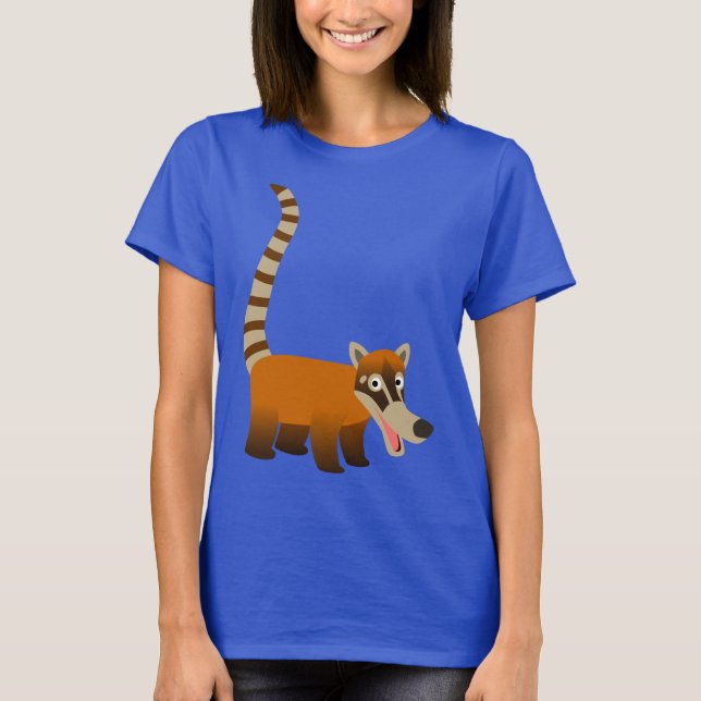 Jolie Caricature Souriante Coatimundi T-Shirts Fem (Devant)
