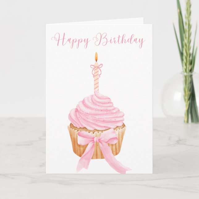 Jolie carte Anniversaire de Cupcake rose (Devant)
