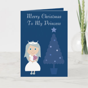 Jolie carte Blue & White Princess & Christmas Tree