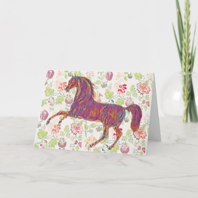 Jolie carte Cheval Art Rose Vintage (Devant)