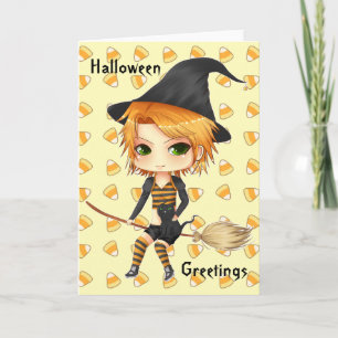 Jolie carte chibi sorcière Halloween pour votre te