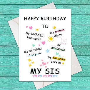 Jolie carte d'anniversaire amusante pour sœur,