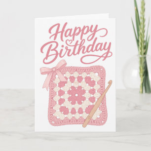 Jolie carte d'anniversaire au crochet rose