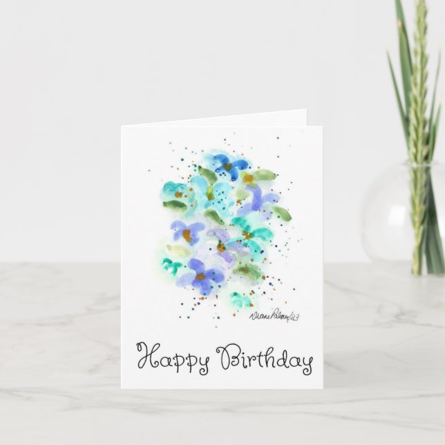 Jolie carte d'anniversaire aux fleurs d'aquarelle  (Devant)