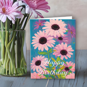 Jolie carte d'anniversaire aux marguerites roses d