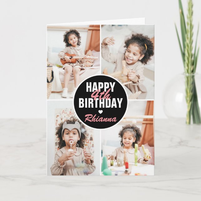 Jolie carte d'anniversaire avec 4 photos pour tout (Devant)