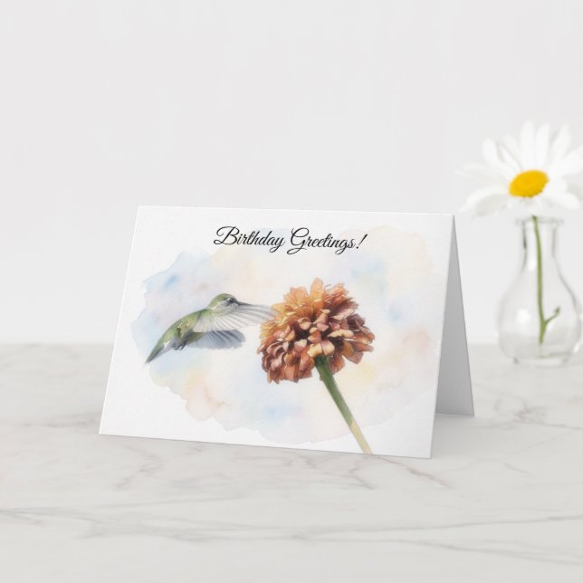 Jolie carte d'anniversaire avec colibri et fleur (Petite plante)
