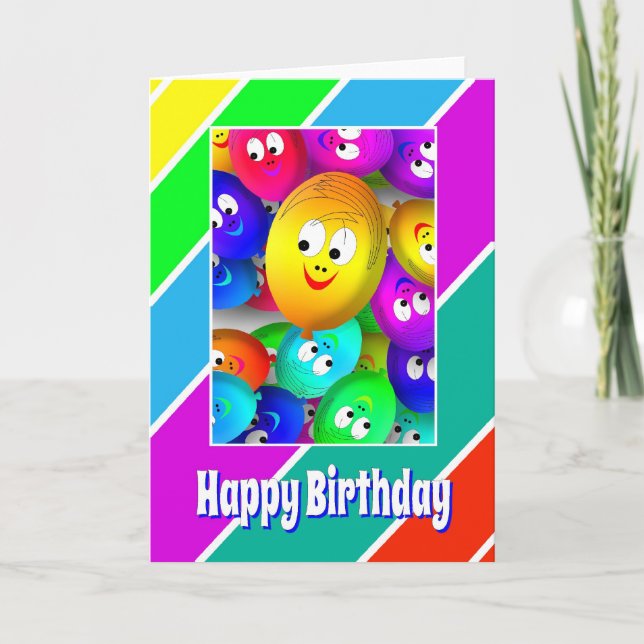Jolie carte d'anniversaire avec des ballons à visa (Devant)
