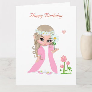 Jolie carte d'anniversaire de fille fée avec fleur