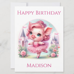Jolie carte d'anniversaire de porc rose Ballerina