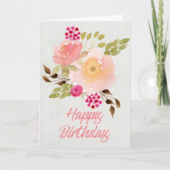 Jolie carte d'anniversaire des fleurs d'aquarelle (Devant)