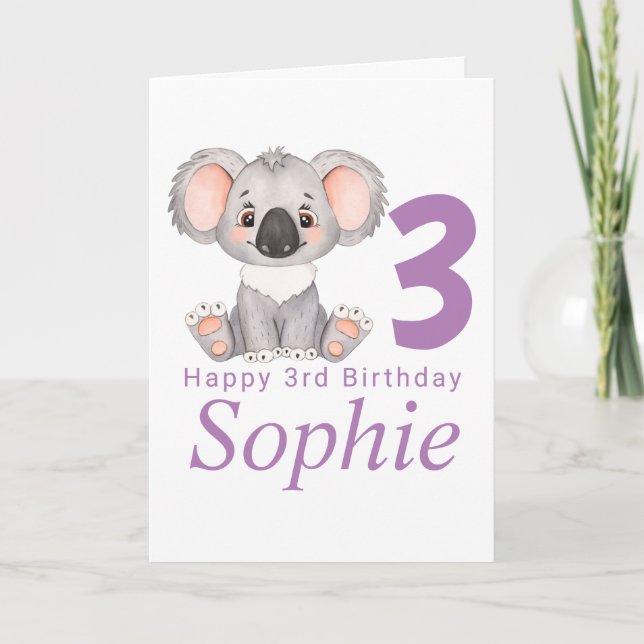 jolie carte d'anniversaire fille koala (Devant)