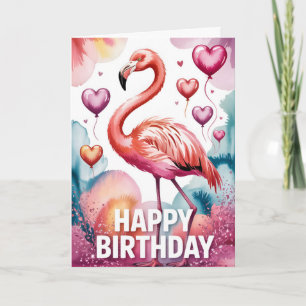 Jolie carte d'anniversaire Flamant Rose