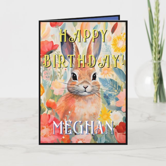 Jolie carte d'anniversaire Lapin à l'aquarelle (Devant)