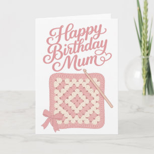 Jolie carte d'anniversaire maman au crochet rose