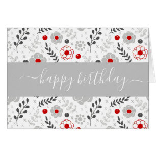 Jolie carte d'anniversaire moderne rouge et gris