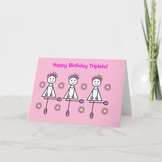 Jolie Carte d'Anniversaire Rose pour Triplées de D (Devant)