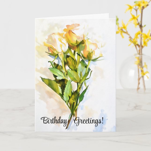 Jolie carte d'art Rose Bunch Anniversaire (Fleur jaune)