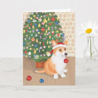 Jolie carte de corgi avec sapin de Noël