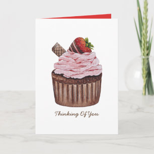 Jolie carte de cupcake à la fraise en aquarelle