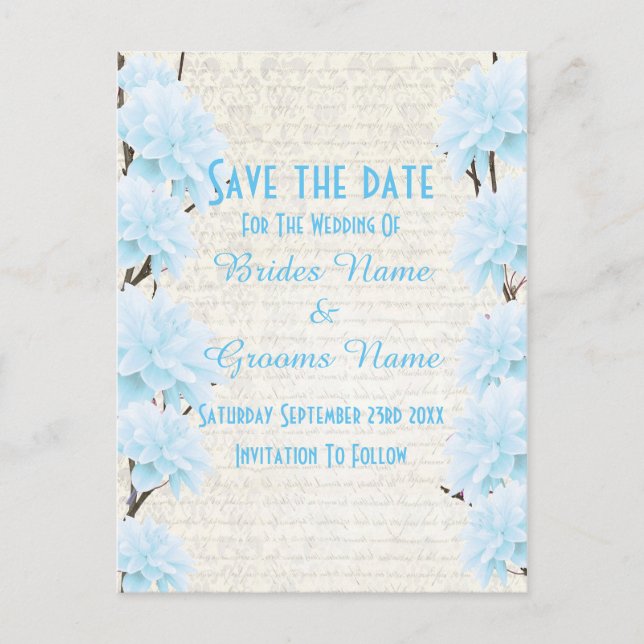 Jolie carte de faire-part de date de mariage bleu  (Devant)