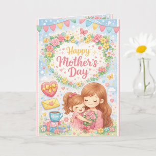 Jolie carte de fête des mères florale pastel vinta