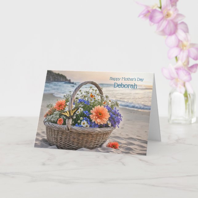 Jolie carte de fête des mères thème plage côtière  (Orchidée)