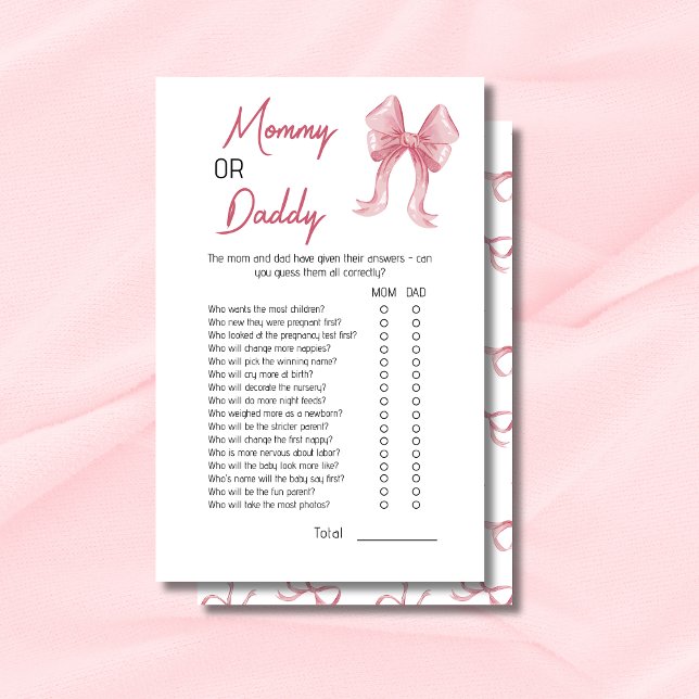 Jolie Carte de Jeu de Bébé Rose Maman ou Papa pour (Créateur téléchargé)