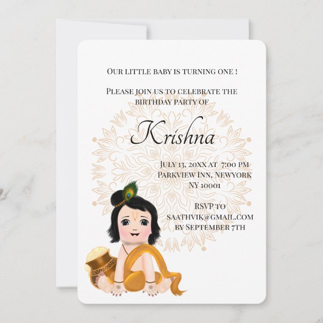 Jolie carte de Krishna pour anniversaire - Bébé Kr (Devant)